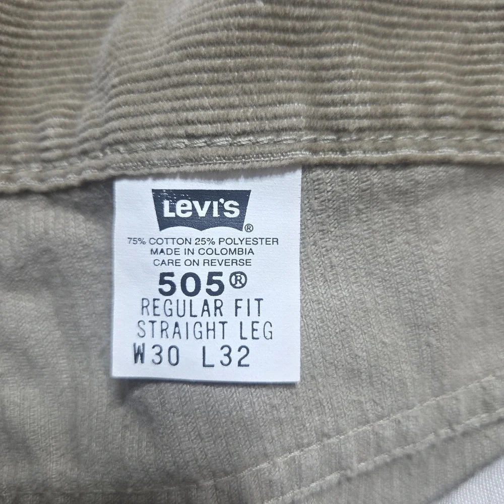 VTG NWT Levis 505 Brown Corduroy Pants Mens 28x31 Regular Fit Straight Leg Cords